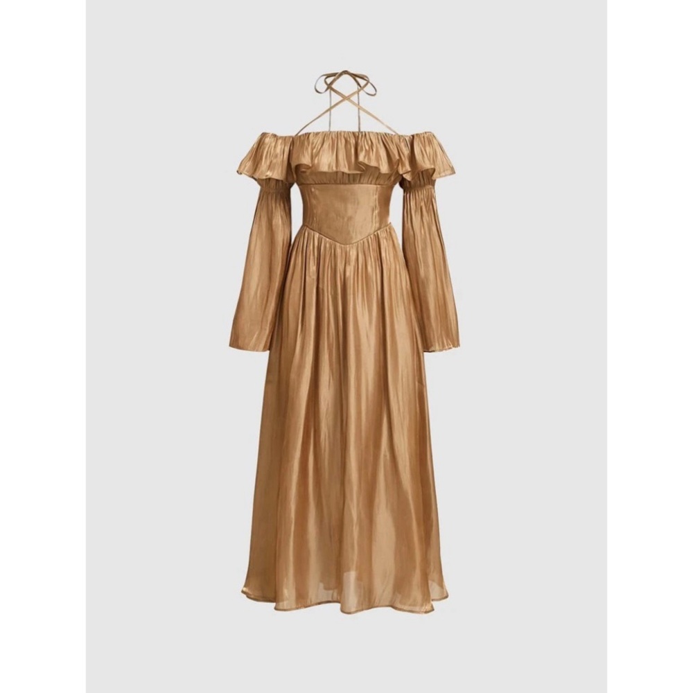 SHEIN MOD Off Shoulder Golden Goddess Midi Dress Size Small